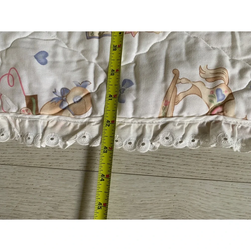 Vintage Teddy Bear Toy Box Quilted Baby Blanket and Ruffled Bed Skirt Set crib